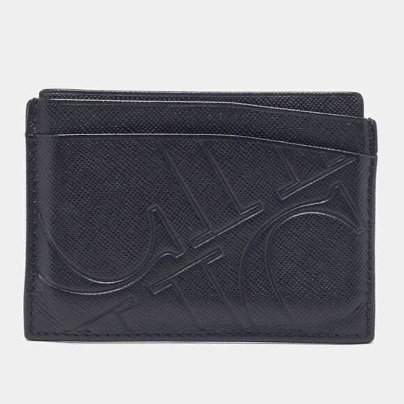 CH Carolina Herrera Dark Blue Monogram Embossed Leather Card Holder - Picture 1 of 4